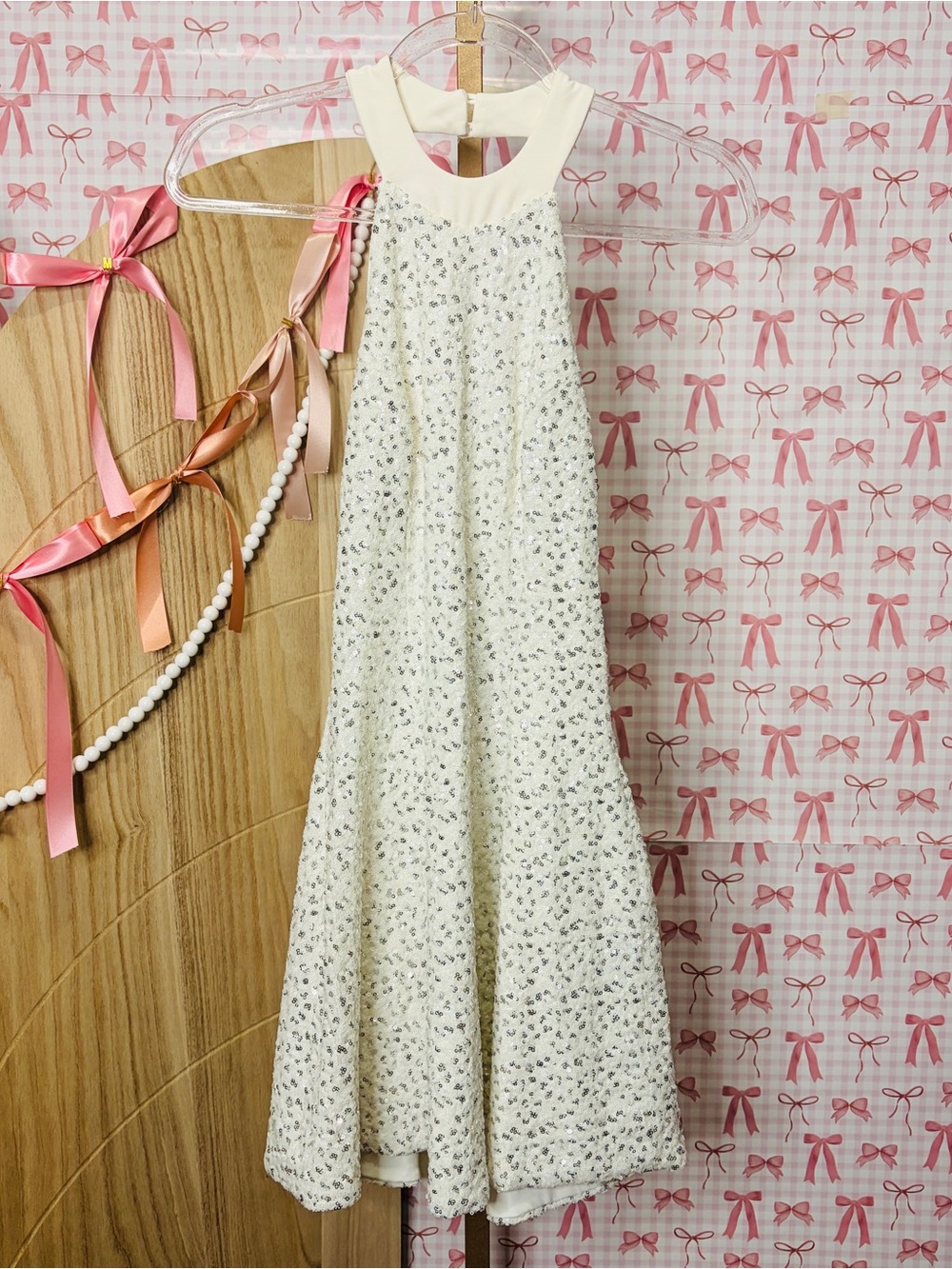 Dress the Population White Silver Sequin Skater Formal Dress Bridal Wedding XS
